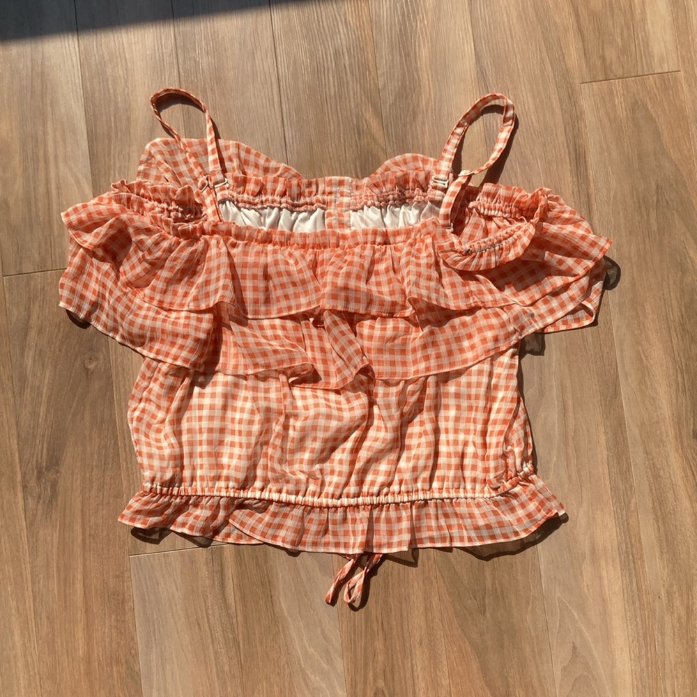 LC Lauren Conrad check print ruffle detail boho top L - Picture 12 of 17